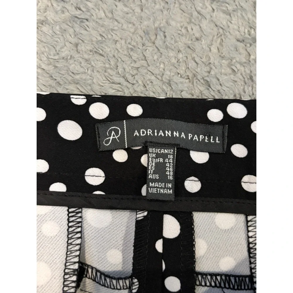 Adrianna Papell Pants Womens 12 Black White Polka Dot Slim Ankle Trousers